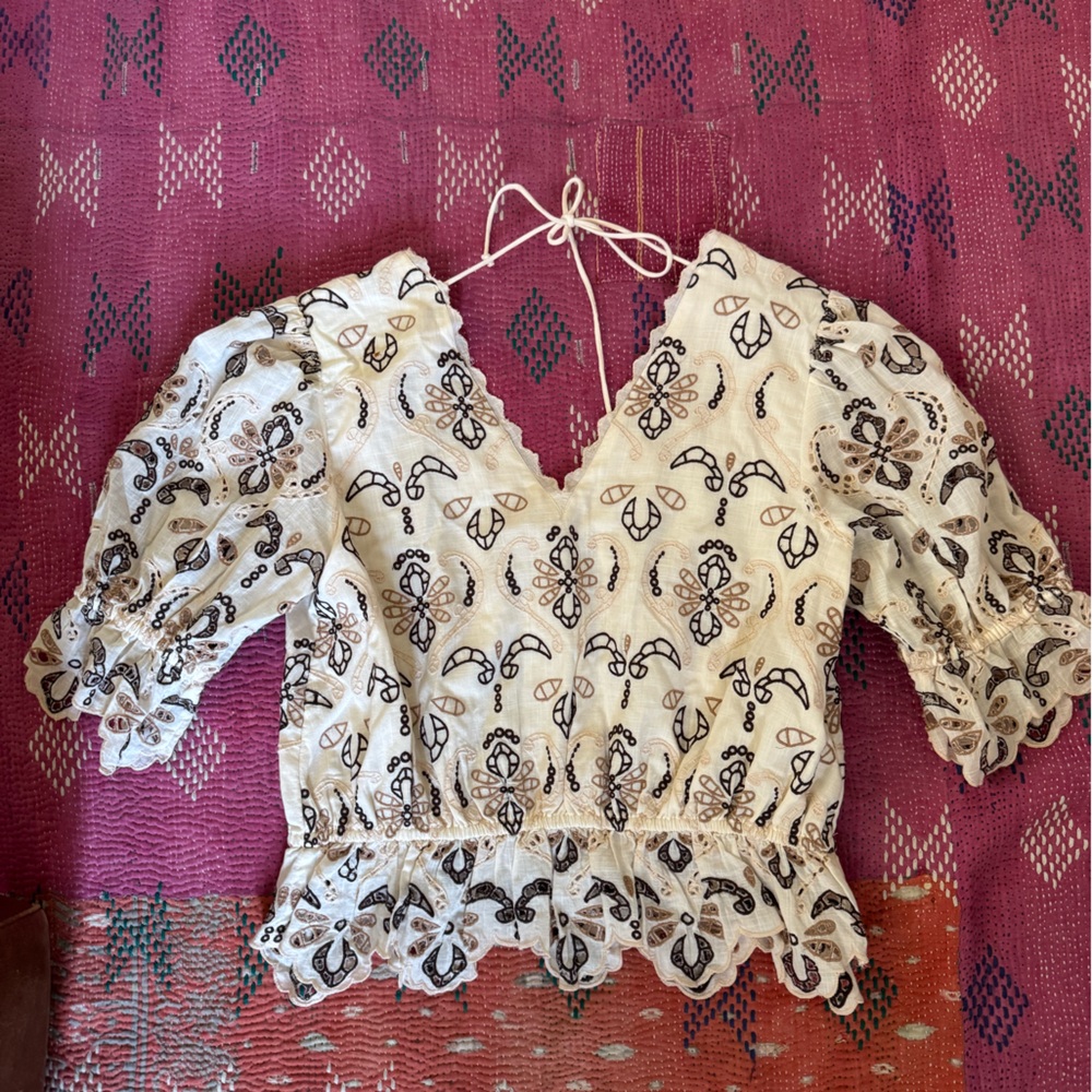 Anthropologie Embroidered White Lace Top - Picture 6 of 6